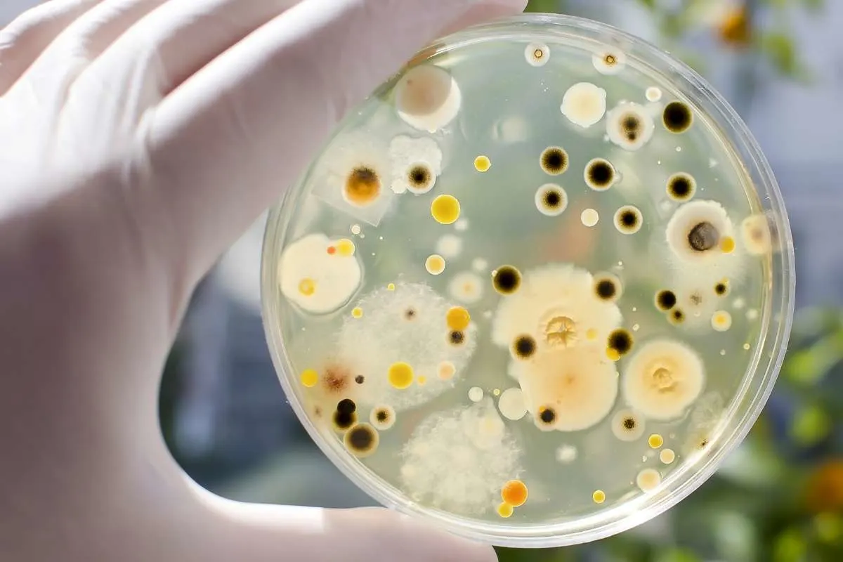 fungus bacterial colony in microscope glass