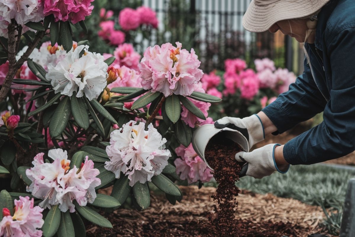 adding coffee grounds to the soil of Rhododendrons