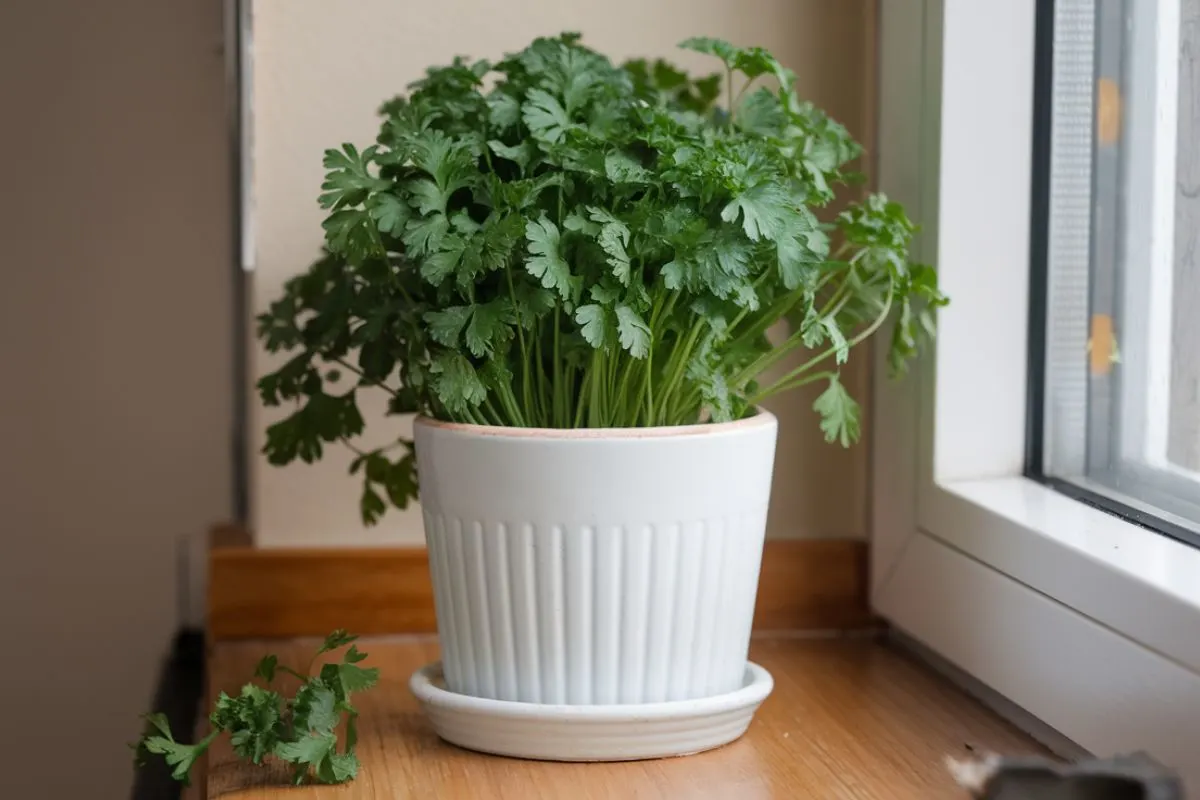 Parsley in a pot in the house