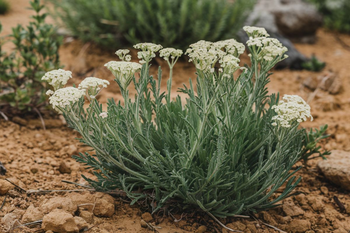 Yarrow (achillea millefolium) in nutrient poor soil