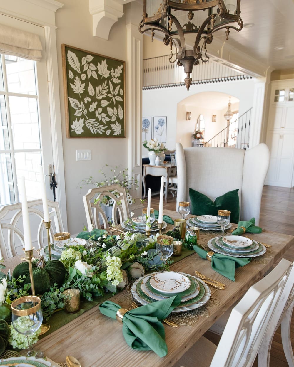 Green and Gold Fall Harvest Tablescape