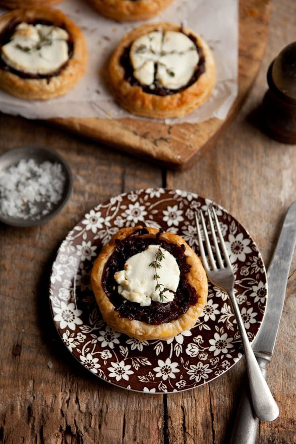 Red wine caramelised onions & goat cheese tartlets