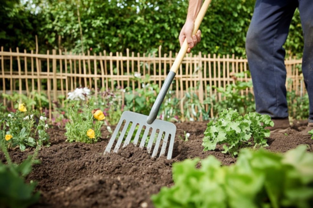 working in the garden