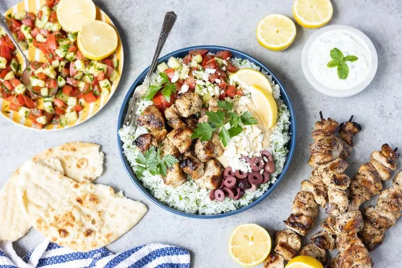 Greek Chicken Souvlaki Bowl