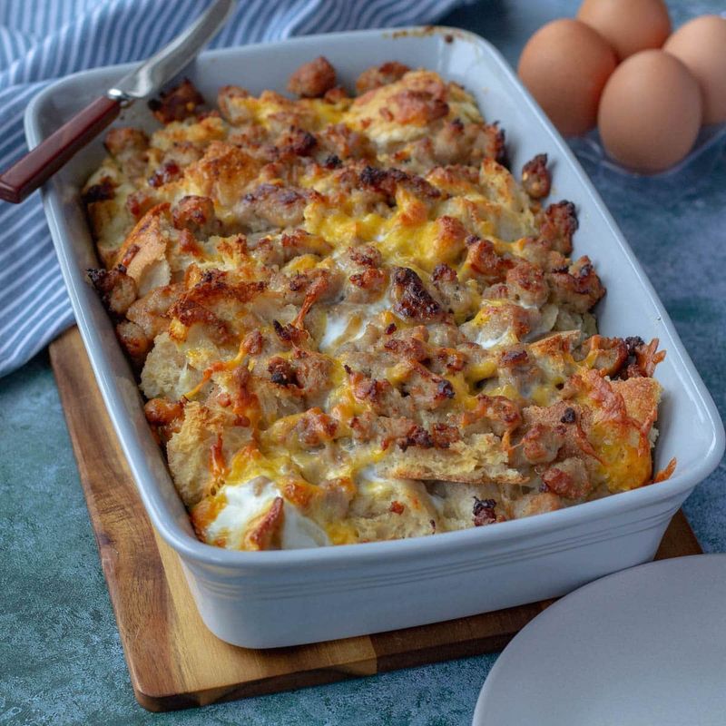 Savory Bread Pudding with Sausage and Cheese