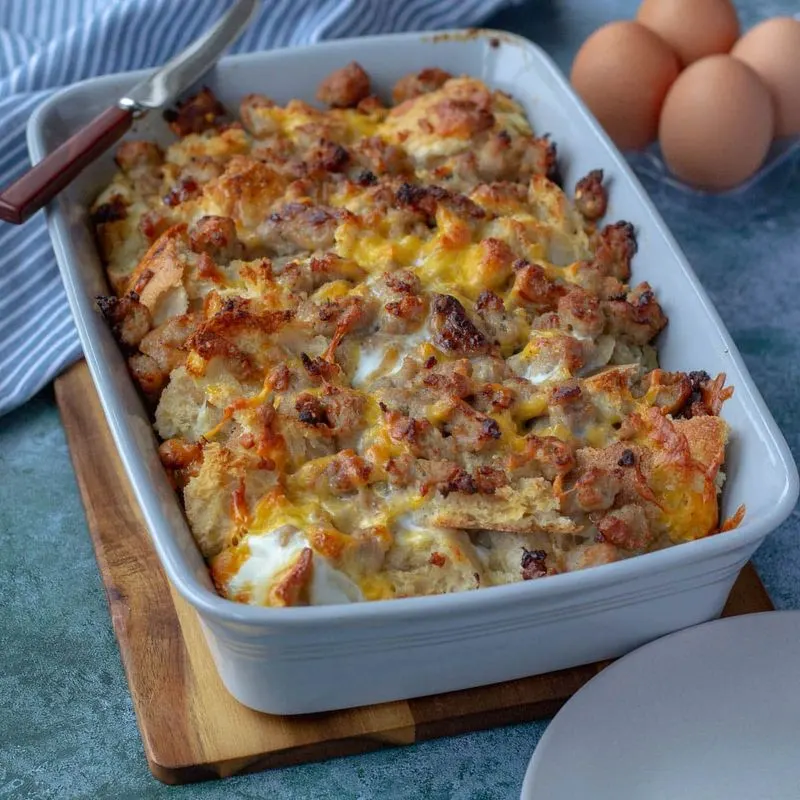 Savory Bread Pudding with Sausage and Cheese