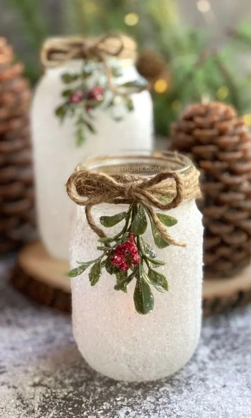 Snowy Mason Jar Lanterns