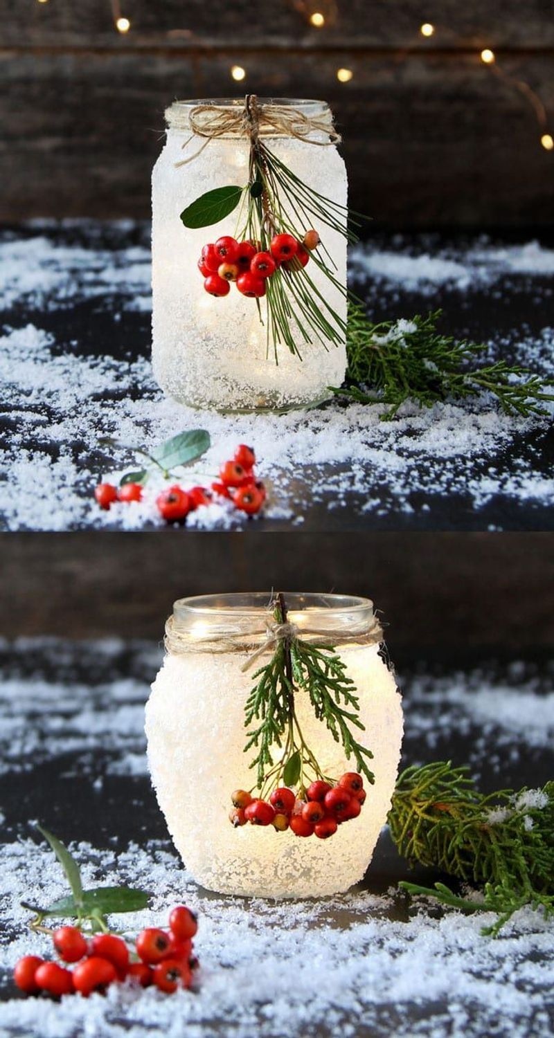 Snowy Mason Jar Luminaries