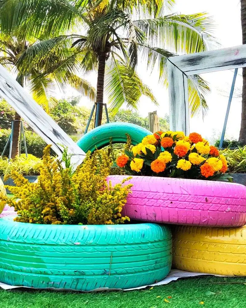 Colorful Tire Planter Explosion