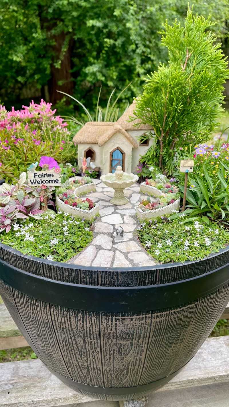 Fairy Garden in a Barrel
