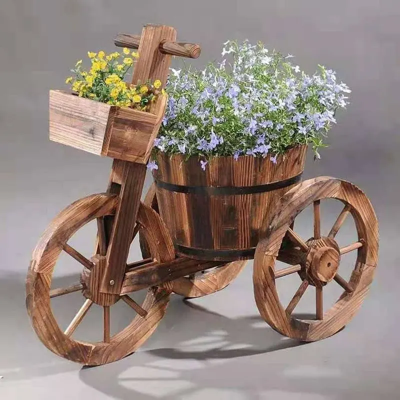 Rustic Wooden Bicycle Planter