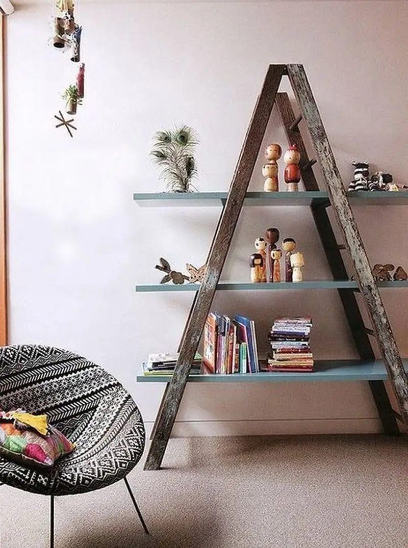 Repurposed Ladder Shelving