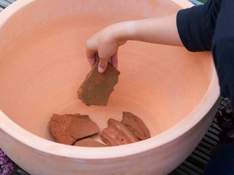 Broken Pots as Drainage