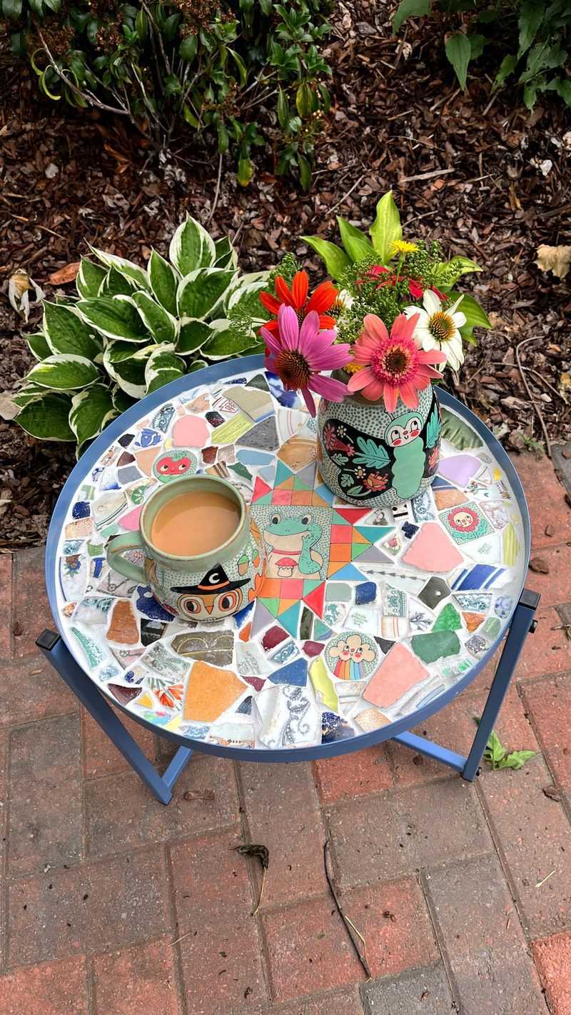 Mosaic Table from Broken Plates