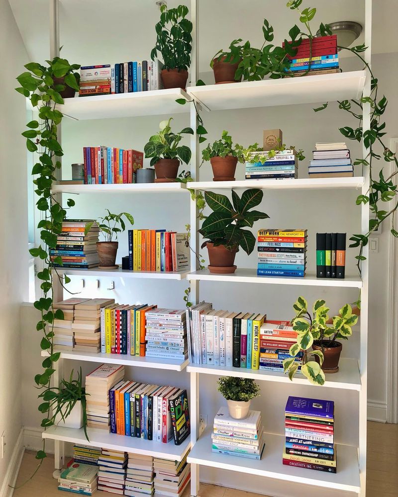 Plant-Filled Bookshelves