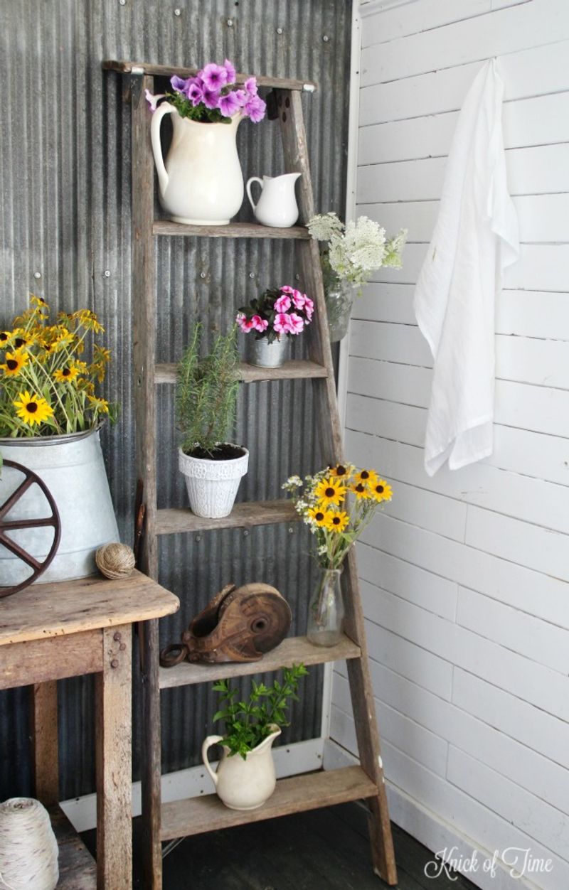 Repurposed Ladder Plant Stand
