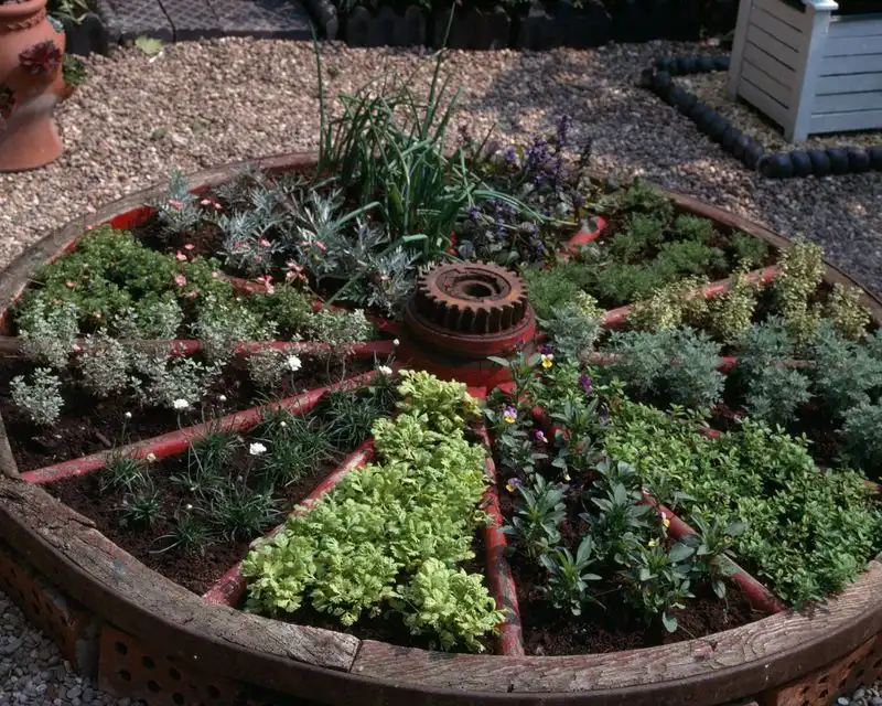 Rustic Wheel Herb Planter