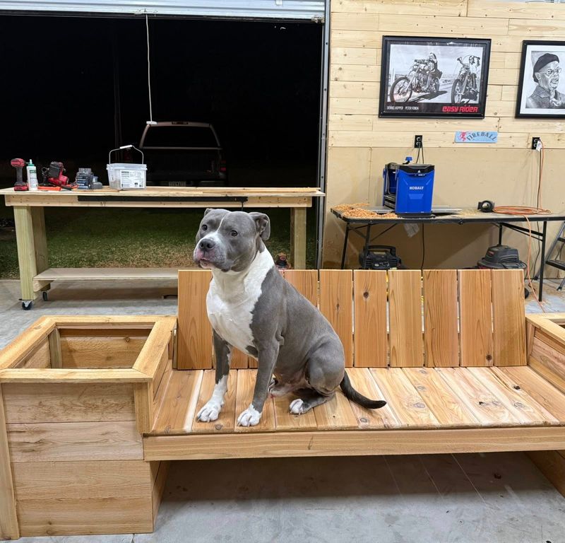 Rustic Wooden Bench with Planter