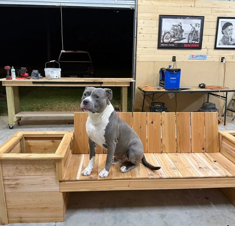 Rustic Wooden Bench with Planter