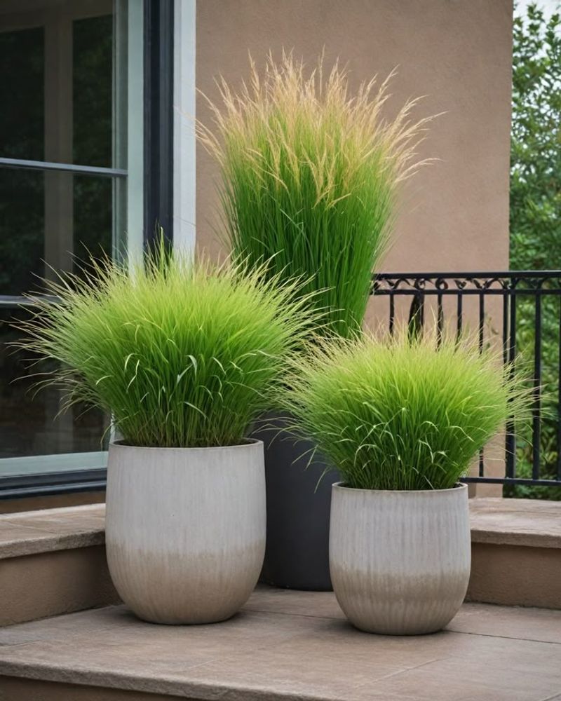 Ornamental Grasses in a Planter