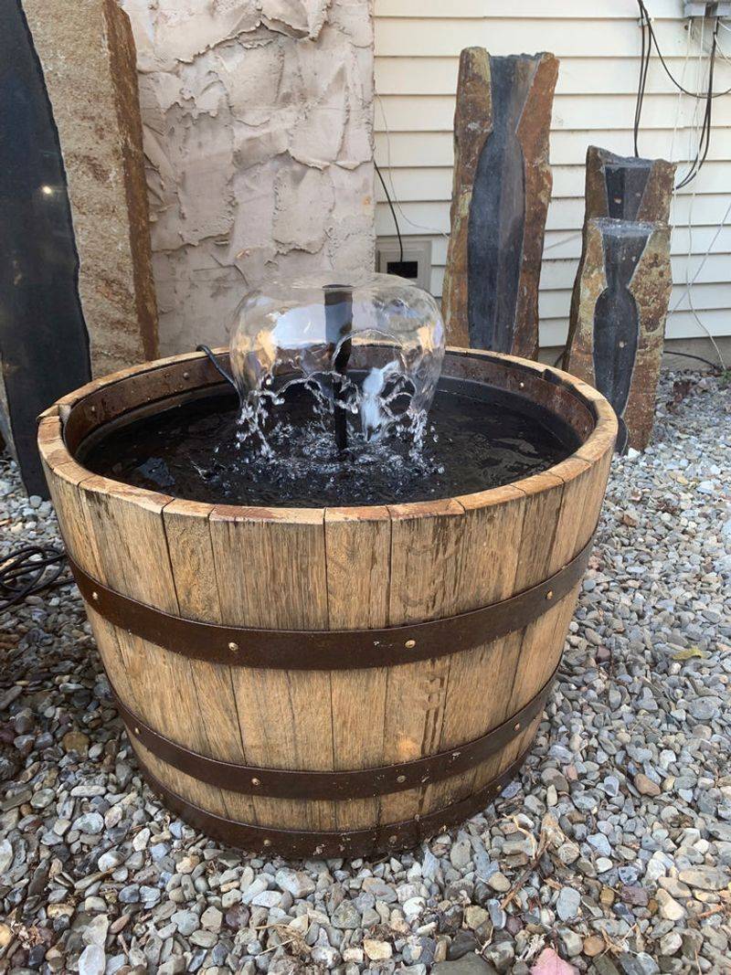 Wooden Barrel Water Feature
